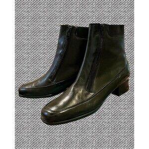 Ros Hommerson Rio Ankle Boots Black Calf Leather Double Front Zipper Sz 10M New